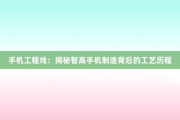 手机工程线：揭秘智高手机制造背后的工艺历程